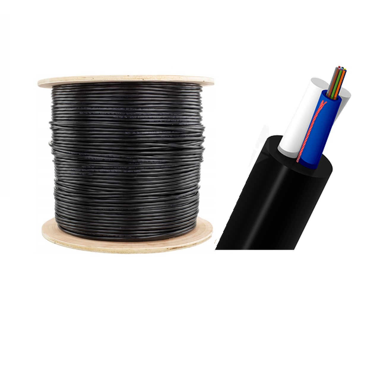 Cable de Fibra óptica ASU, 12 hilos FO, G652D, cubierta PE, spam 100 metros. 3km/tambor